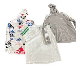 Adidas boys athletic shirts two hoodies one very unique size large 14/16